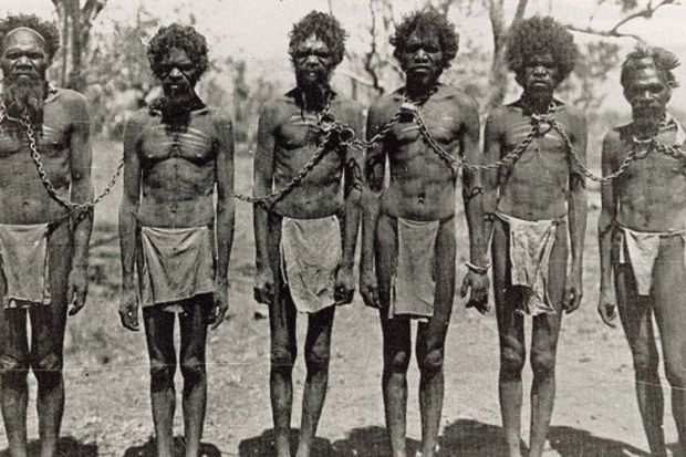 Aboriginal men enslaved and in chains Aboriginal men enslaved and in chains
