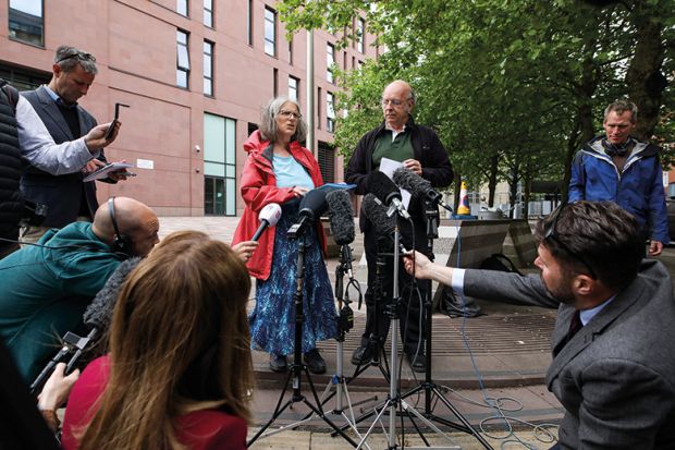 Robert and Margaret Abrahart read a statement outside Bristol County Court