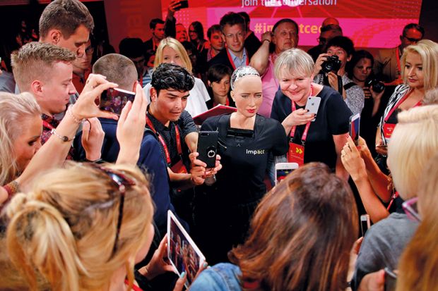 A female robot in the crowd A female robot in the crowd