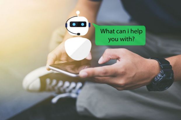 Close up of a man using a mobile phone with an AI chatbot