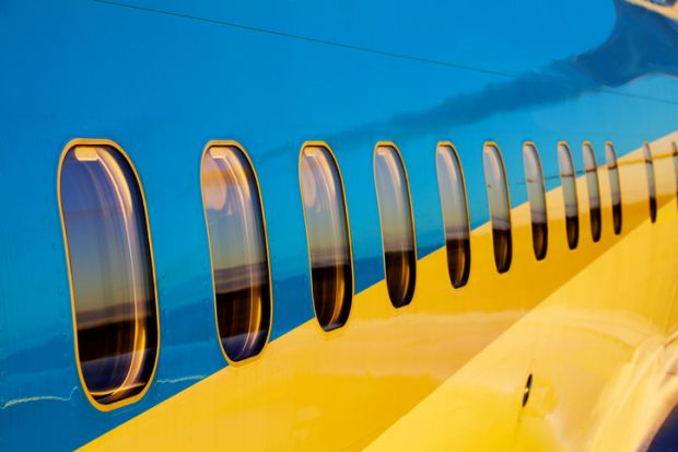 Airplane Windows on Blue Airliner in Ezeiza, Buenos Aires Province, Argentina