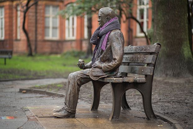 A statue of Alan Turing with a scarf sits in Sackville Park in Manchester, UK. To illustrate that cuts to QR funding could have a chilling effect on the UK's global research strengths. A statue of Alan Turing with a scarf sits in Sackville Park in Manchester, UK. To illustrate that cuts to QR funding could have a chilling effect on the UK's global research strengths.
