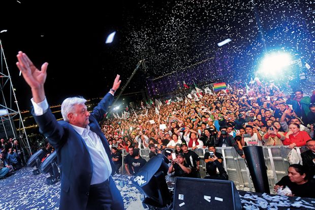 Mexican president Andres Manuel Lopez Obrador in Zocalo Square after winning the general election Mexican president Andres Manuel Lopez Obrador in Zocalo Square after winning the general election