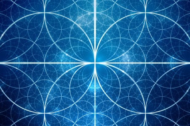 Blue glowing symmetrical fractal circles
