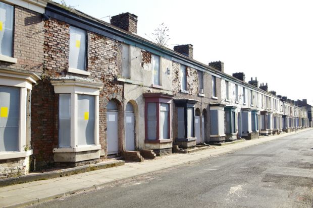 Boarded up terraced houses in Liverpool