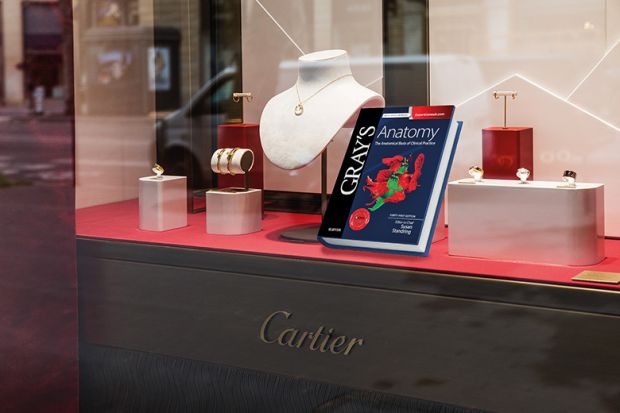 Copy of Gray's Anatomy is displayed in a jewellery shop window Copy of Gray's Anatomy is displayed in a jewellery shop window