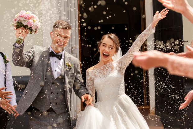 Bride and groom at wedding ceremony