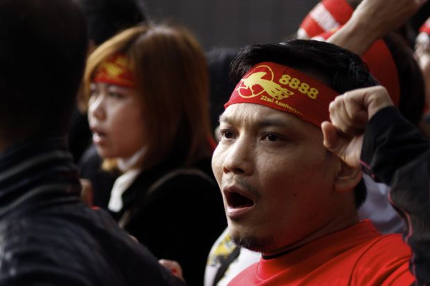 Burmese refugees protest against Myanmar's military government in 2010