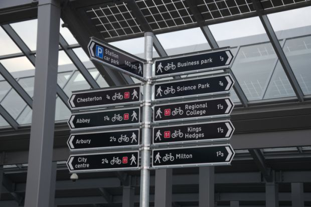 A street sign in Cambridge pointing the way to the science park A street sign in Cambridge pointing the way to the science park