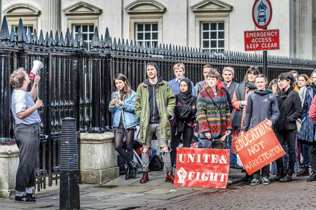 A protest outside Cambridge University during the pensions row 2018 A protest outside Cambridge University during the pensions row 2018
