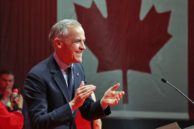 Canada’s prime minister and Liberal Party leader Mark Carney celebrates at a victory party in Ottawa, Ontario on 29 April 2025. Prime Minister Mark Carney won Canada’s election on 28 April 2025.