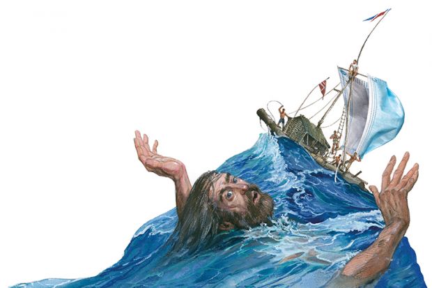 Illustration of a castaway Illustration of a castaway, return to campus