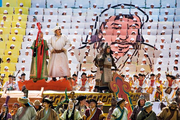 The concept of a Chinese Great State dates back to the rule of Genghis Khan in the 13th century, here celebrated at the Naadam Festival