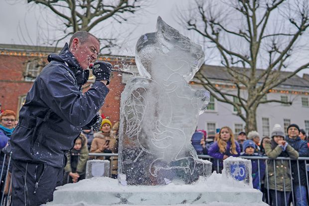 An artist carves an ice sculpture - to illustrate how a tuition fee cap could threaten foundation courses An artist carves an ice sculpture - to illustrate how a tuition fee cap could threaten foundation courses