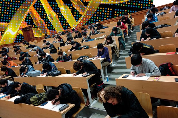 Students take a test