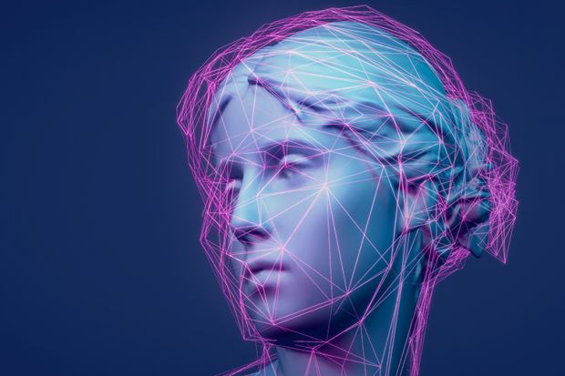 Classical statue with purple network lines to illustrate artificial intelligence transforming the way universities operate Classical statue with purple network lines to illustrate artificial intelligence transforming the way universities operate
