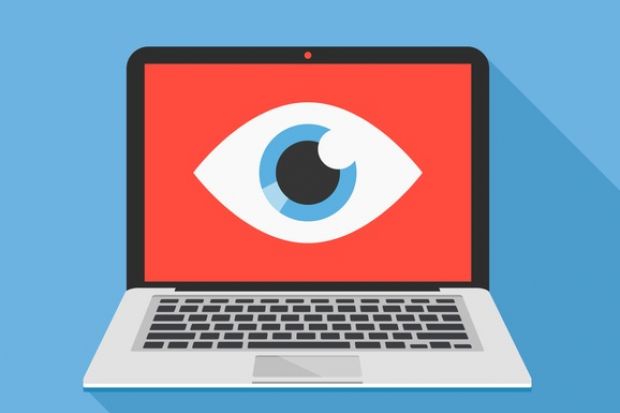 An eye stares out of a computer screen An eye stares out of a computer screen, symbolising online proctoring