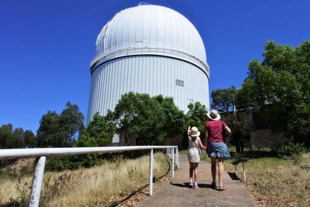 Coonabarabran, Nsw - Mar 05 2023Australian family visit at the Anglo-Australian Telescope at Siding Spring Observatory near Coonabarabran, New South Wales, Australia.