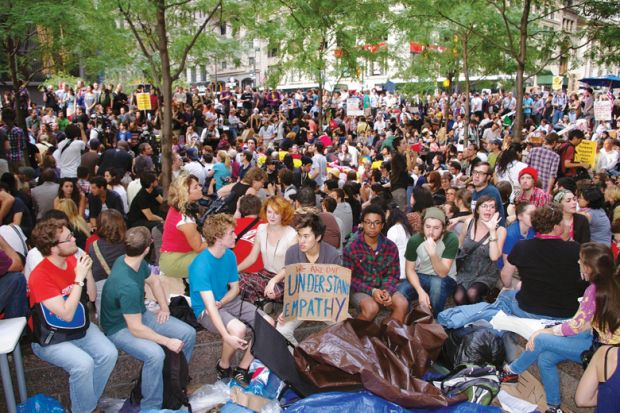 Crowd of student protestors at outdoor demonstration