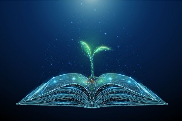 A digitised book with a tree growing out of it, symbolising the digital humanities A digitised book with a tree growing out of it, symbolising the digital humanities