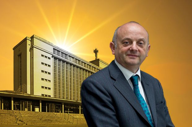 Edward Peck, with Nottingham Trent University and sunburst in the background. To illustrate Peck's belief that the Labour government’s newly expanded higher education target could lead to a “golden age” for universities. Edward Peck, with Nottingham Trent University and sunburst in the background. To illustrate Peck's belief that the Labour government’s newly expanded higher education target could lead to a “golden age” for universities.