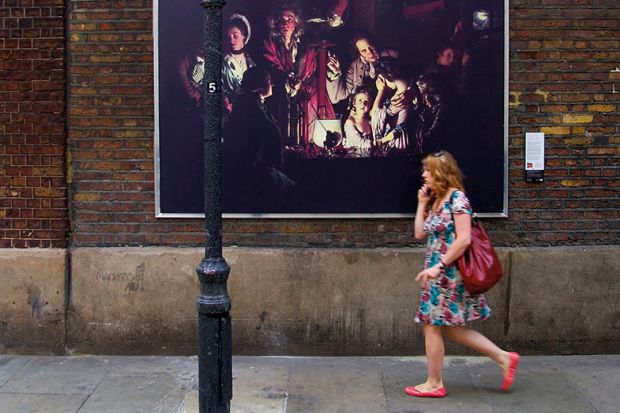 A reproduction of ‘An Experiment on a Bird in the Air Pump’ by Joseph Wright of Derby is displayed in Soho in central London, 2007 A reproduction of ‘An Experiment on a Bird in the Air Pump’ by Joseph Wright of Derby is displayed in Soho in central London, 2007