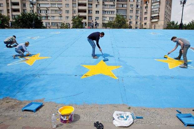 painting giant EU flag on ground painting giant EU flag on ground