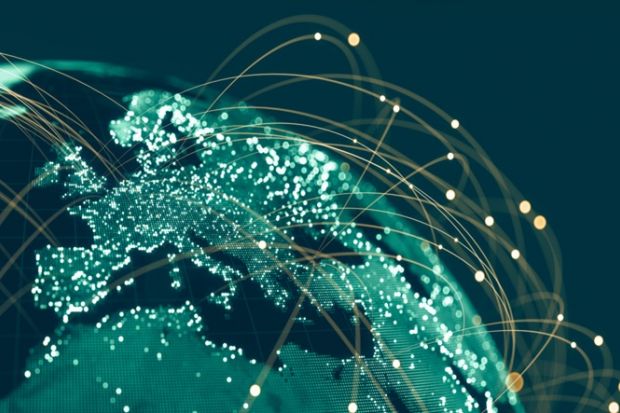 A map of Europe with links to elsewhere in the world, symbolising Horizon Europe association