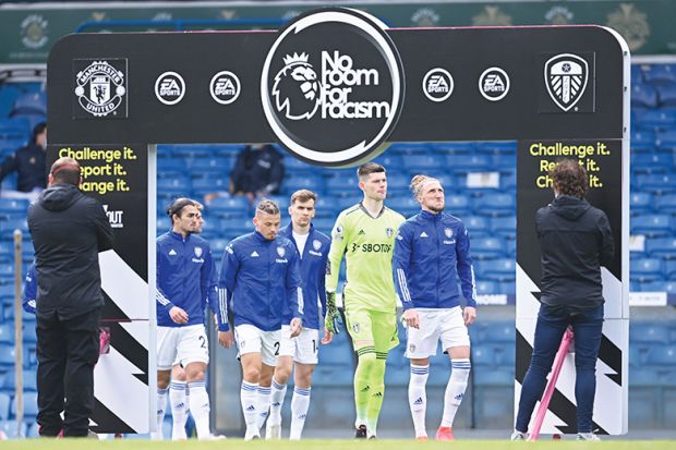 ‘No room for racism’ board at Premier League match between Leeds United and Manchester United ‘No room for racism’ board at Premier League match between Leeds United and Manchester United