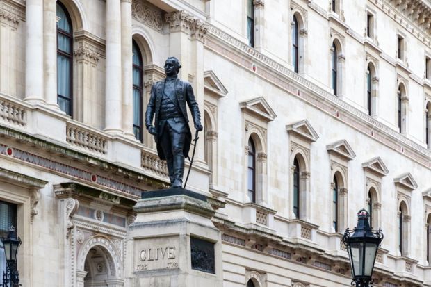 Foreign Office and Robert Clive Memorial seen from King Charles street in London