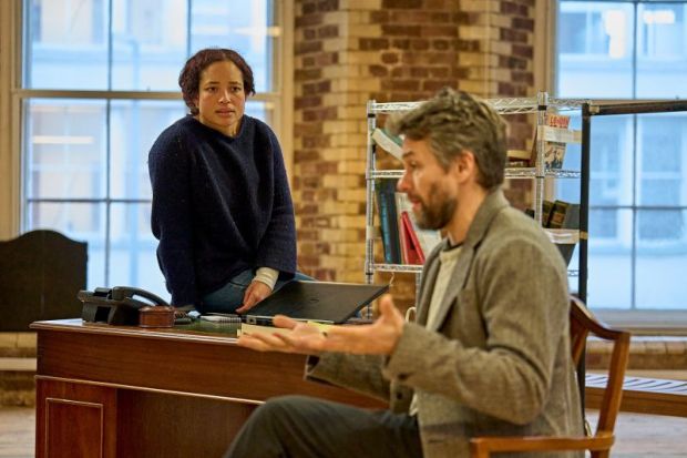 Georgia Landers (Quinn) and Julian Ovenden (Charles Nichols) in rehearsals for Power of Sail