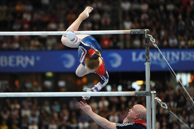 Gymnastics. Gabrielle Jupp falls during the Womens Uneven Bars competition Gymnastics. Gabrielle Jupp falls during the Womens Uneven Bars competition