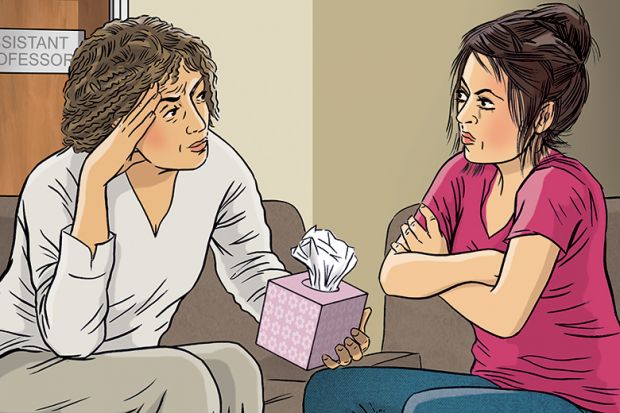 Illustration of a professor sitting with a student Illustration of a professor sitting with a student