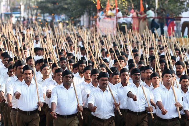 Rashtriya Swayamsevak Sangh (RSS) members in a rally in support of India’s new citizenship law, 2019 Rashtriya Swayamsevak Sangh (RSS) members in a rally in support of India’s new citizenship law, 2019