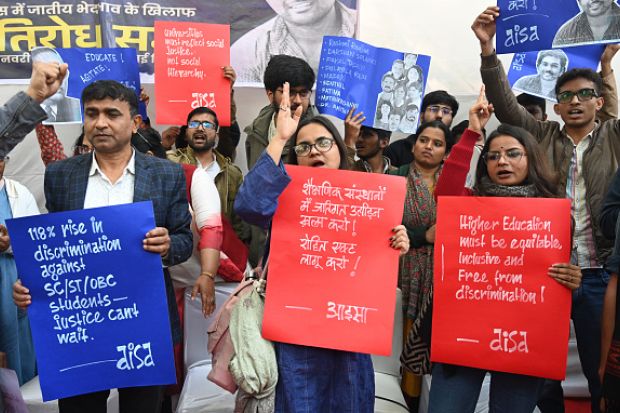 Protesters in Delhi on January 31, 2026 demand implementation of the new UGC regulations to end caste discrimination in universities