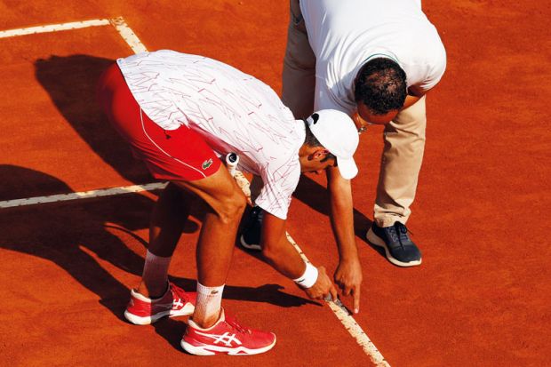 Player inspects a line call with the umpire Novak Djokovic of Serbia inspects a line call with the umpire to illustrate Norwegian universities fear EU exclusion under technology rules