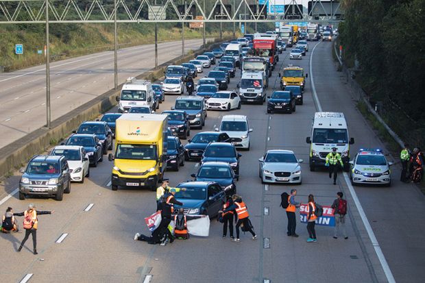 Insulate Britain climate activists begin to block the M25 Insulate Britain climate activists begin to block the M25 to illustrate story about how researchers need to tread with caution when engaging with activists