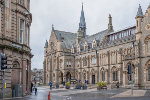 The impressive architecture of the McManus Galleries at the top of Commercial Street Dundee Scotland The impressive architecture of the McManus Galleries at the top of Commercial Street Dundee Scotland
