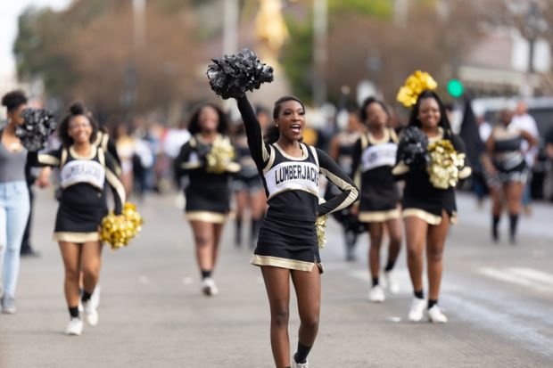 Bayou Classic Parade, Members of the Lumberjacks cheerleaders performing at the parade Bayou Classic Parade, Members of the Lumberjacks cheerleaders performing at the parade.