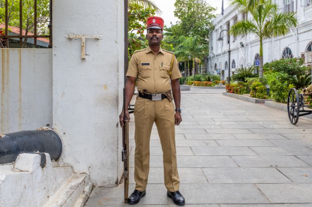 Indian policeman dressed as a french gendarme. Indian policeman dressed as a french gendarme.