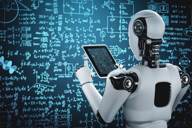 A robot uses a tablet A robot uses a tablet