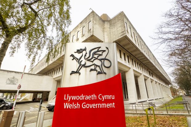 Sign outside the entrance to the Welsh Government's main offices in Cathays Park near the city centre Sign outside the entrance to the Welsh Government's main offices in Cathays Park near the city centre