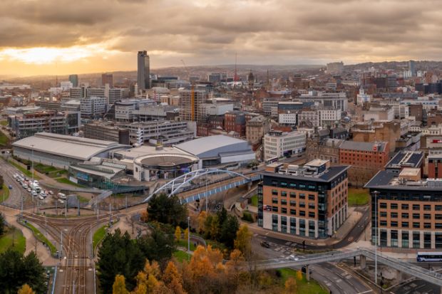 An aerial panorama of Sheffield city centre
