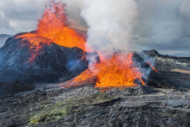 Lava erupts from volcano in Iceland
