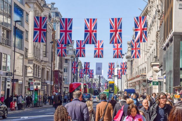 xford Street with Union Jack flags and banners