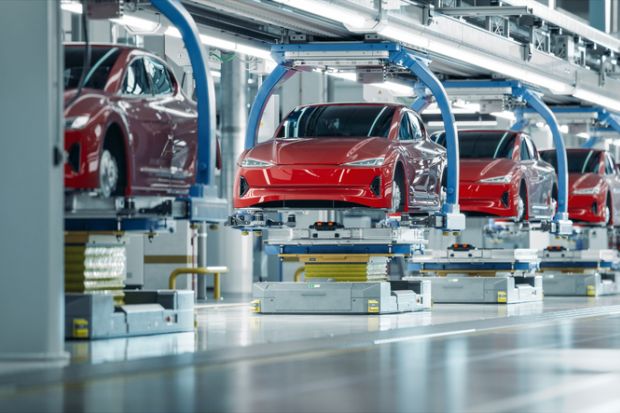 Electric vehicles on assembly line