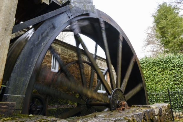 Spinning water wheel at an Irish mill