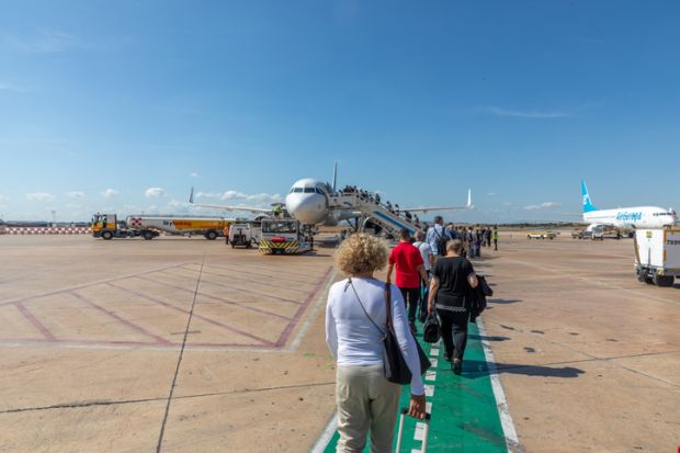 Lufthansa jet ready for boarding with passengers embarking the aircraft at Valencia. Lufthansa jet ready for boarding with passengers embarking the aircraft at Valencia.