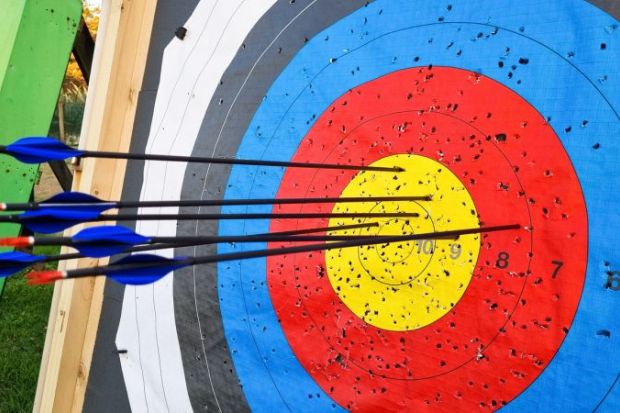 Close-Up Of A Target With Arrows Shot Into It