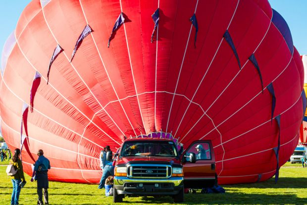 Hot air balloon is inflated